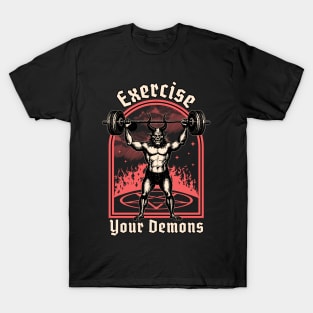 Exercise Your Demons - Satanic Baphomet Satan Funny Workout T-Shirt